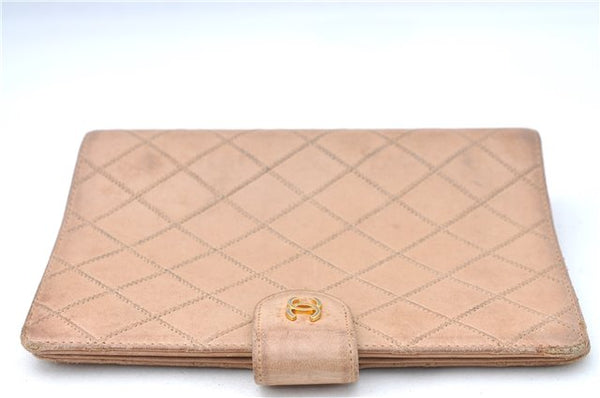 Authentic CHANEL Calf Skin Bicolore CC Logo Agenda Note Book Cover Beige J0591