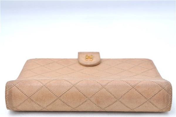 Authentic CHANEL Calf Skin Bicolore CC Logo Agenda Note Book Cover Beige J0591