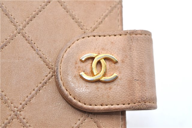 Authentic CHANEL Calf Skin Bicolore CC Logo Agenda Note Book Cover Beige J0591