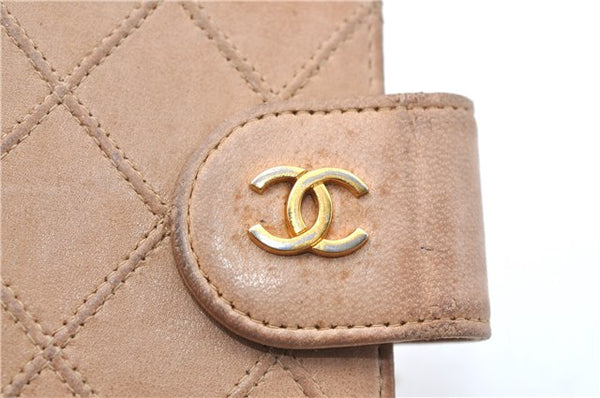 Authentic CHANEL Calf Skin Bicolore CC Logo Agenda Note Book Cover Beige J0591