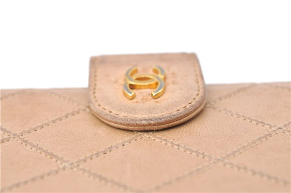 Authentic CHANEL Calf Skin Bicolore CC Logo Agenda Note Book Cover Beige J0591