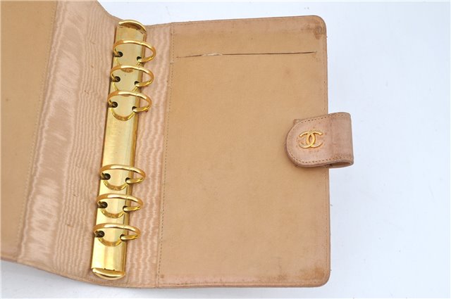 Authentic CHANEL Calf Skin Bicolore CC Logo Agenda Note Book Cover Beige J0591