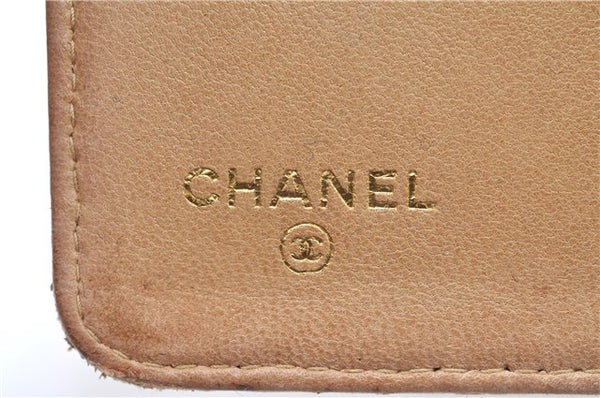 Authentic CHANEL Calf Skin Bicolore CC Logo Agenda Note Book Cover Beige J0591