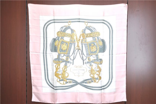 Authentic HERMES Carre 90 Scarf "BRIDES de GALA " Silk Light Pink J0593