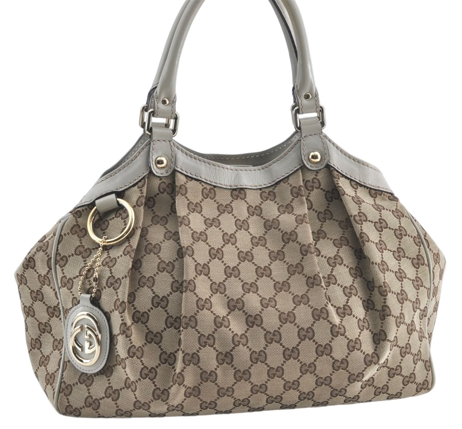 Authentic GUCCI Sukey Shoulder Tote Bag GG Canvas Leather 211944 Brown J0595