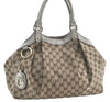 Authentic GUCCI Sukey Shoulder Tote Bag GG Canvas Leather 211944 Brown J0595