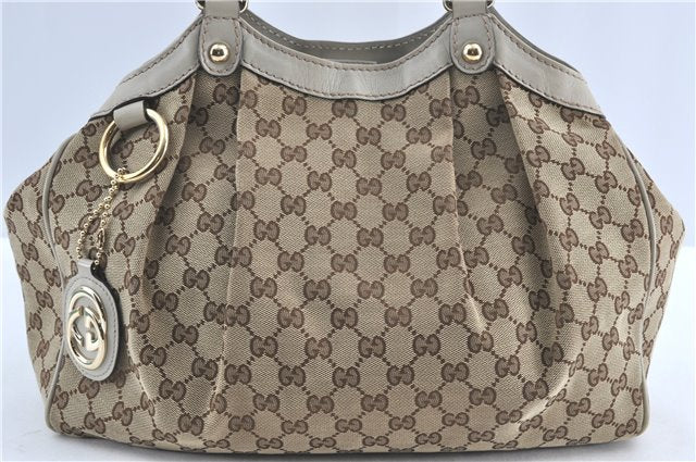 Authentic GUCCI Sukey Shoulder Tote Bag GG Canvas Leather 211944 Brown J0595