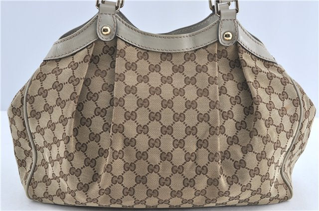 Authentic GUCCI Sukey Shoulder Tote Bag GG Canvas Leather 211944 Brown J0595