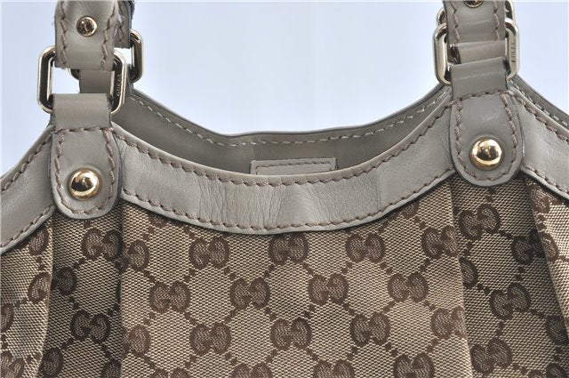 Authentic GUCCI Sukey Shoulder Tote Bag GG Canvas Leather 211944 Brown J0595