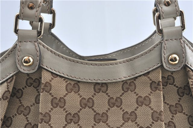 Authentic GUCCI Sukey Shoulder Tote Bag GG Canvas Leather 211944 Brown J0595