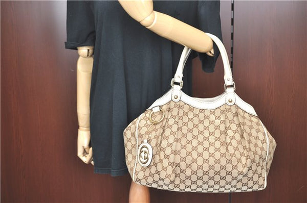 Authentic GUCCI Sukey Shoulder Tote Bag GG Canvas Leather 211944 Brown J0595