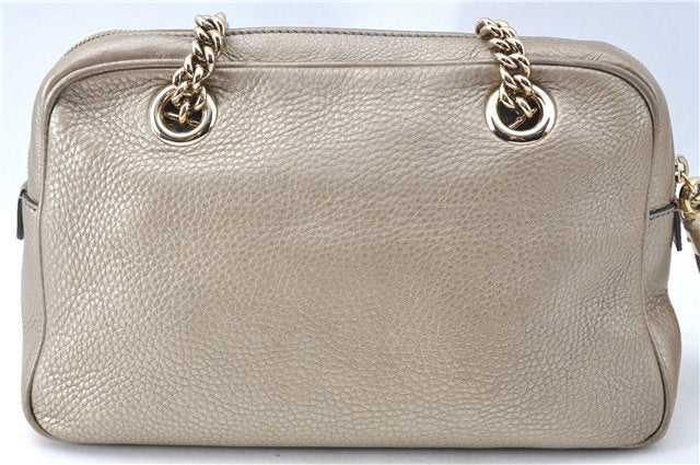 Authentic GUCCI SOHO Tassel Chain Shoulder Boston Bag Leather 308983 Gold J0599