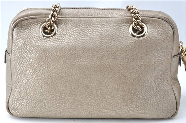 Authentic GUCCI SOHO Tassel Chain Shoulder Boston Bag Leather 308983 Gold J0599
