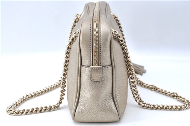 Authentic GUCCI SOHO Tassel Chain Shoulder Boston Bag Leather 308983 Gold J0599