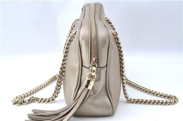 Authentic GUCCI SOHO Tassel Chain Shoulder Boston Bag Leather 308983 Gold J0599