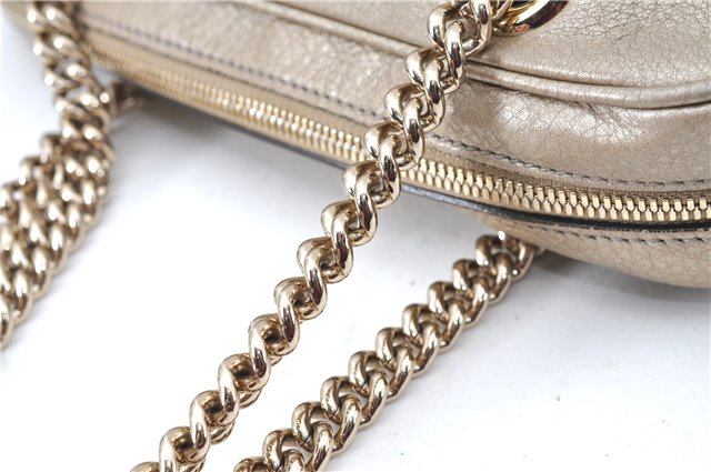 Authentic GUCCI SOHO Tassel Chain Shoulder Boston Bag Leather 308983 Gold J0599