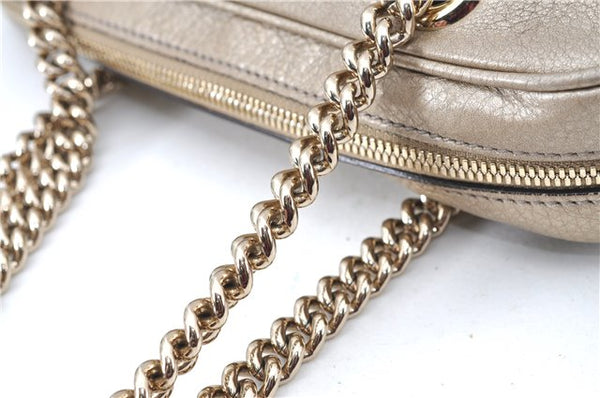 Authentic GUCCI SOHO Tassel Chain Shoulder Boston Bag Leather 308983 Gold J0599