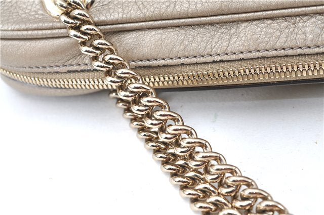 Authentic GUCCI SOHO Tassel Chain Shoulder Boston Bag Leather 308983 Gold J0599