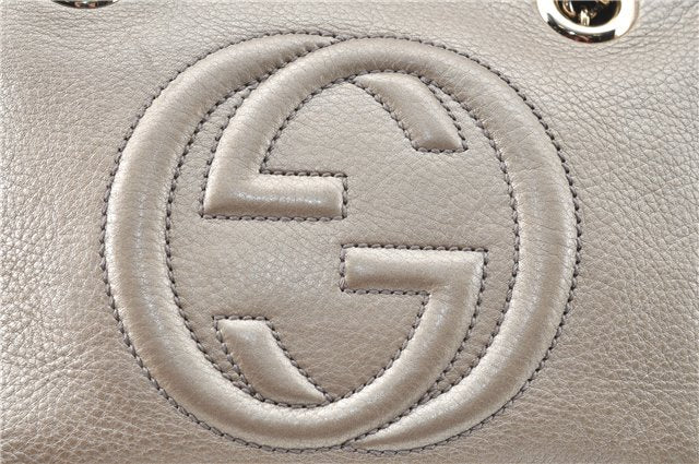 Authentic GUCCI SOHO Tassel Chain Shoulder Boston Bag Leather 308983 Gold J0599