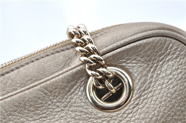 Authentic GUCCI SOHO Tassel Chain Shoulder Boston Bag Leather 308983 Gold J0599