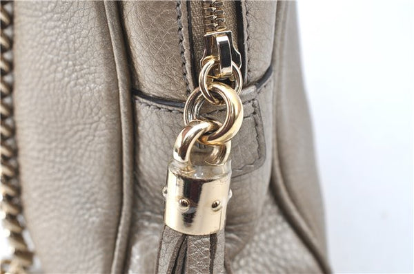 Authentic GUCCI SOHO Tassel Chain Shoulder Boston Bag Leather 308983 Gold J0599