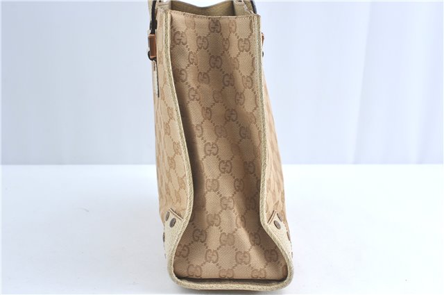 Authentic GUCCI Shoulder Tote Bag GG Canvas Leather 124260 Beige J0607
