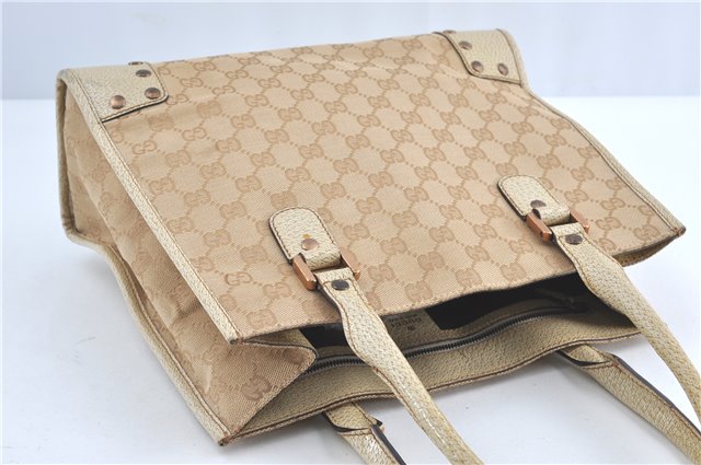 Authentic GUCCI Shoulder Tote Bag GG Canvas Leather 124260 Beige J0607