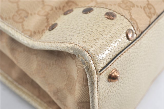 Authentic GUCCI Shoulder Tote Bag GG Canvas Leather 124260 Beige J0607