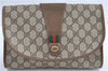 Authentic GUCCI Web Sherry Line Clutch Hand Bag Purse GG PVC Leather Brown J0608