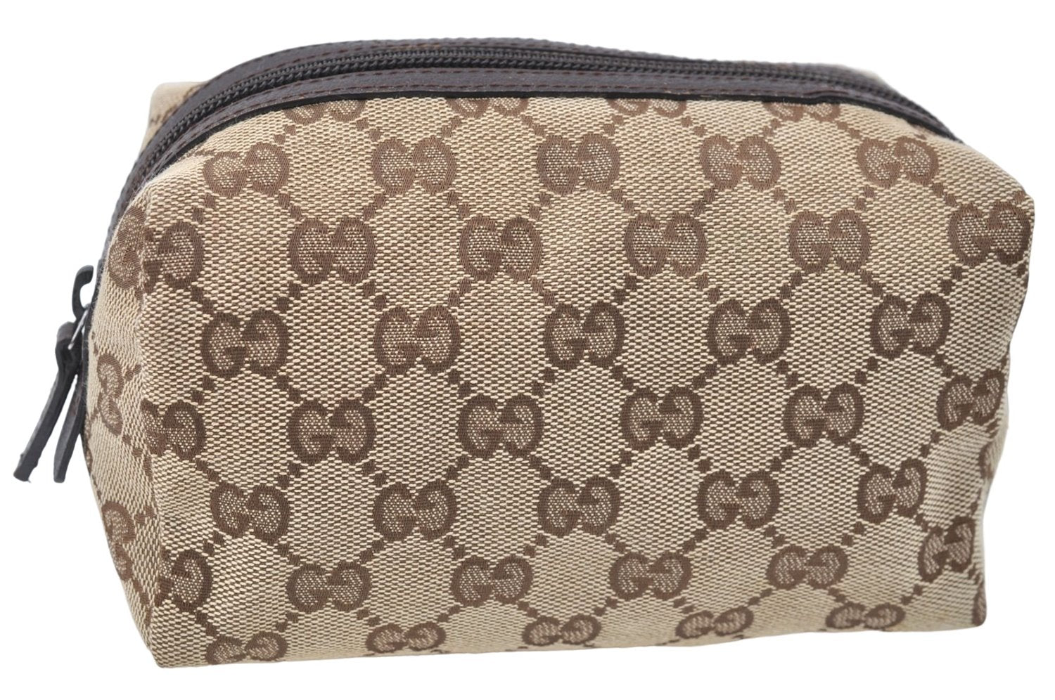 Authentic GUCCI Pouch Purse GG Canvas Leather 29595 Brown J0616