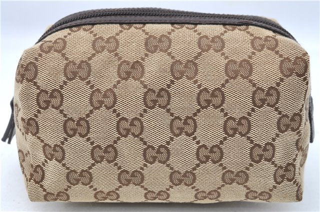 Authentic GUCCI Pouch Purse GG Canvas Leather 29595 Brown J0616