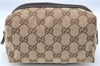 Authentic GUCCI Pouch Purse GG Canvas Leather 29595 Brown J0616