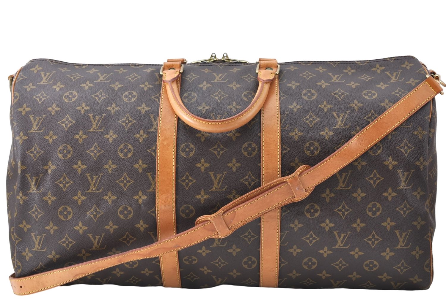 Auth Louis Vuitton Monogram Keepall Bandouliere 55 Boston Bag M41414 LV J0617