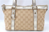 Authentic GUCCI Tote Hand Bag GG Canvas Leather 141471 Beige Gold J0619