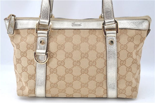 Authentic GUCCI Tote Hand Bag GG Canvas Leather 141471 Beige Gold J0619