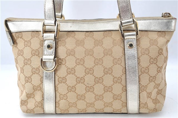 Authentic GUCCI Tote Hand Bag GG Canvas Leather 141471 Beige Gold J0619