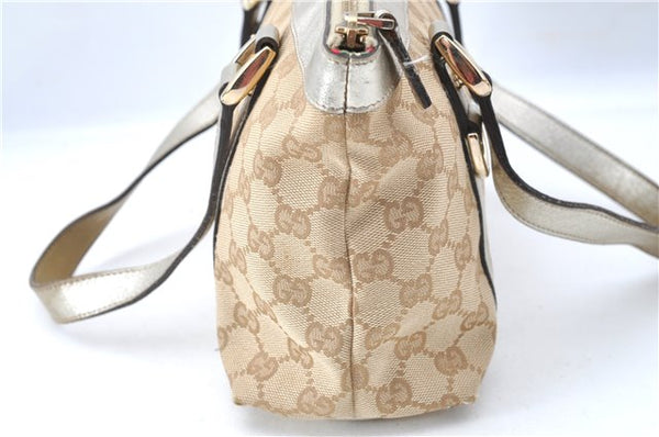 Authentic GUCCI Tote Hand Bag GG Canvas Leather 141471 Beige Gold J0619