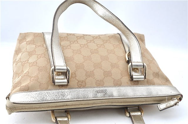 Authentic GUCCI Tote Hand Bag GG Canvas Leather 141471 Beige Gold J0619