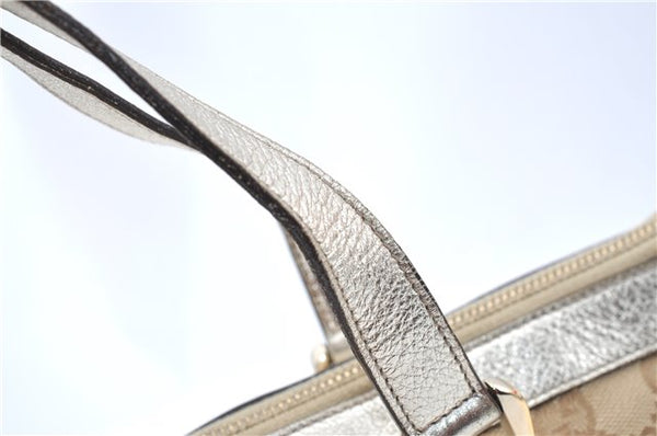 Authentic GUCCI Tote Hand Bag GG Canvas Leather 141471 Beige Gold J0619