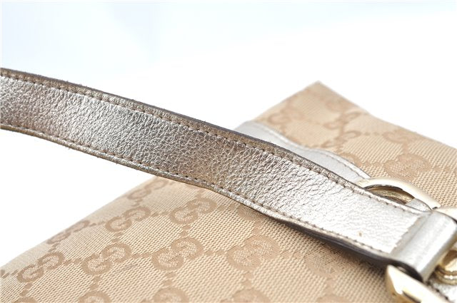 Authentic GUCCI Tote Hand Bag GG Canvas Leather 141471 Beige Gold J0619