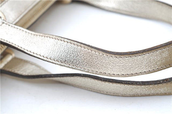 Authentic GUCCI Tote Hand Bag GG Canvas Leather 141471 Beige Gold J0619