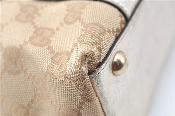 Authentic GUCCI Tote Hand Bag GG Canvas Leather 141471 Beige Gold J0619