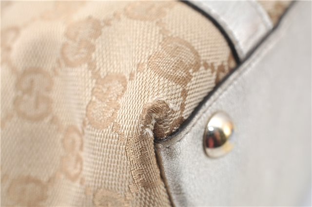 Authentic GUCCI Tote Hand Bag GG Canvas Leather 141471 Beige Gold J0619