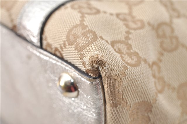 Authentic GUCCI Tote Hand Bag GG Canvas Leather 141471 Beige Gold J0619