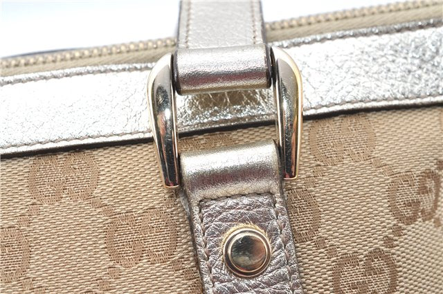 Authentic GUCCI Tote Hand Bag GG Canvas Leather 141471 Beige Gold J0619