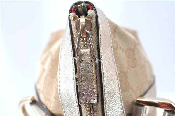 Authentic GUCCI Tote Hand Bag GG Canvas Leather 141471 Beige Gold J0619