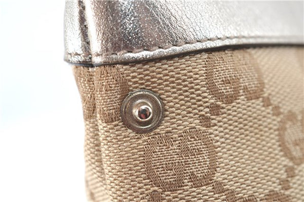 Authentic GUCCI Tote Hand Bag GG Canvas Leather 141471 Beige Gold J0619