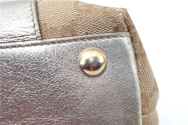 Authentic GUCCI Tote Hand Bag GG Canvas Leather 141471 Beige Gold J0619