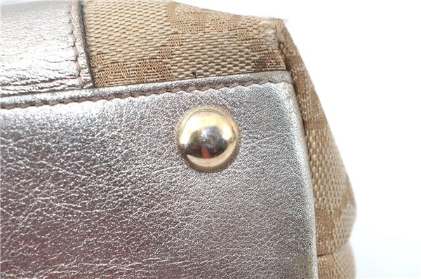 Authentic GUCCI Tote Hand Bag GG Canvas Leather 141471 Beige Gold J0619