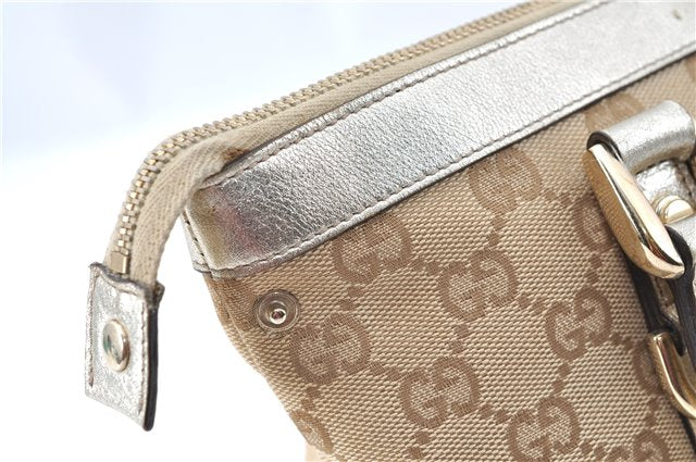 Authentic GUCCI Tote Hand Bag GG Canvas Leather 141471 Beige Gold J0619